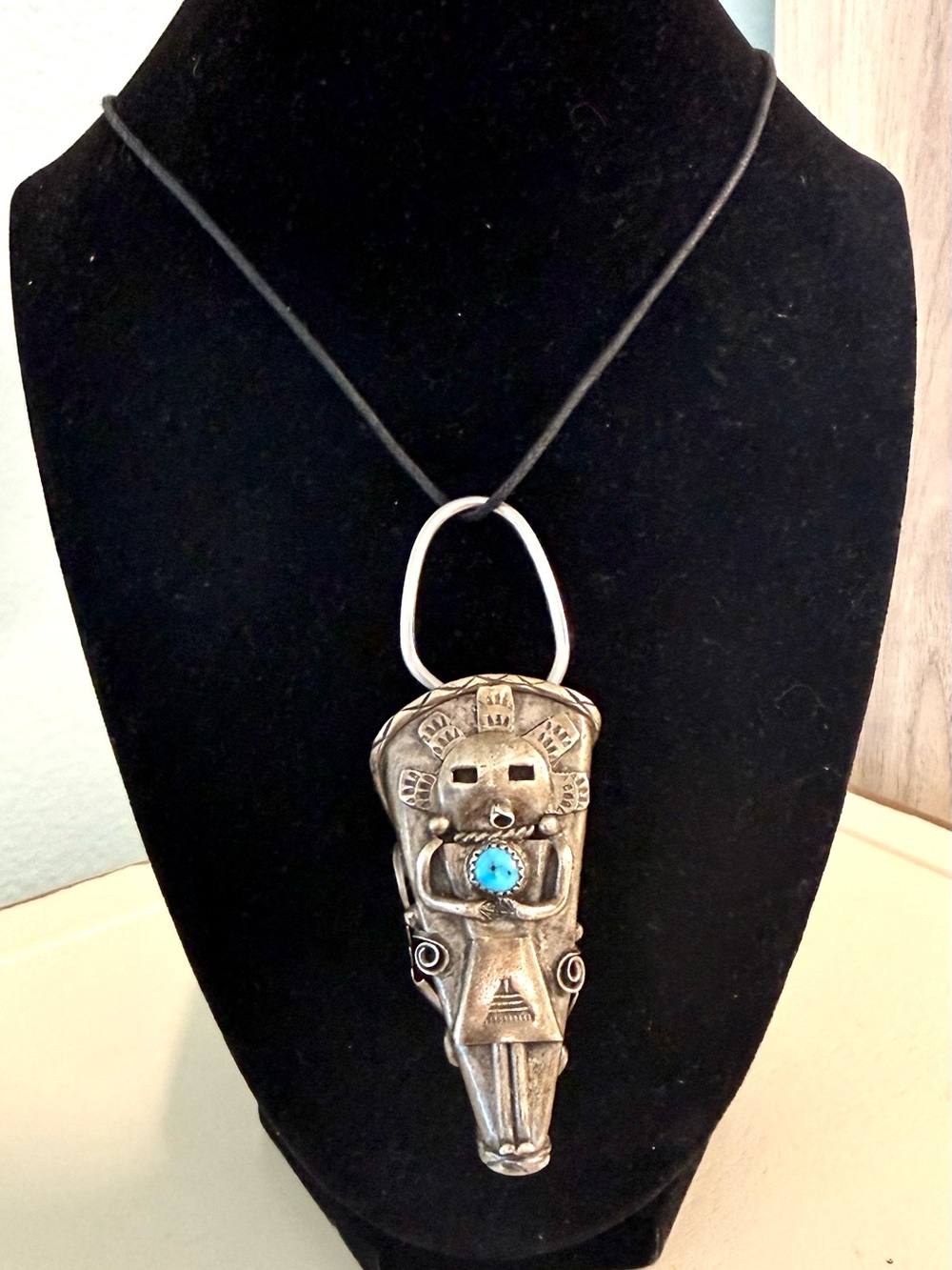 Vintage Bennett Sterling Silver Kachina Pendant or Keychain w/ Turquoise